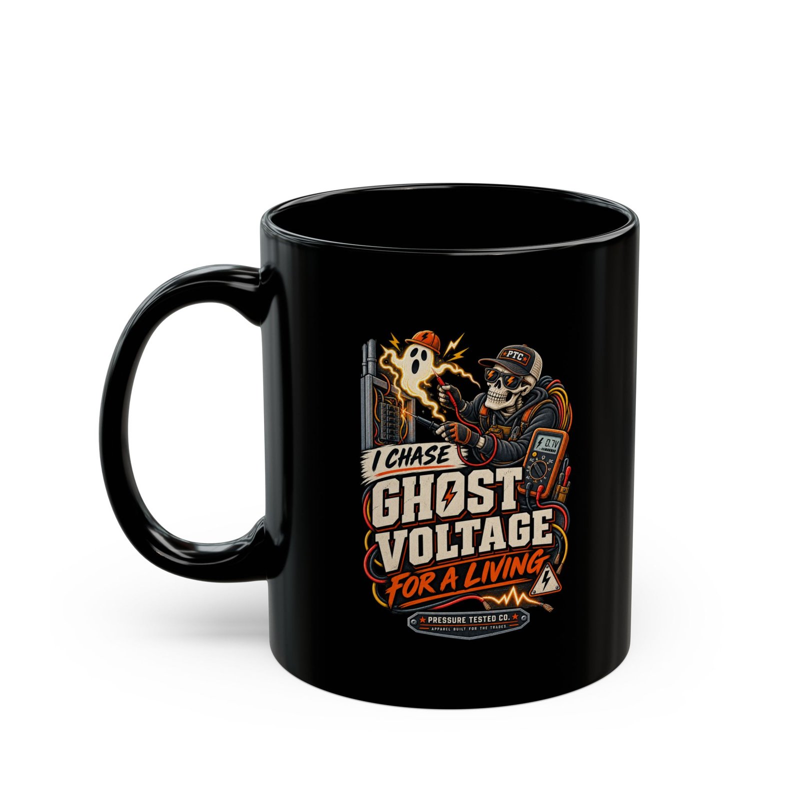 Ghost Voltage Mug — "I Chase Ghost Voltage for a Living" Electrician Coffee Cup (Black 11 oz/15 oz) - Image 9