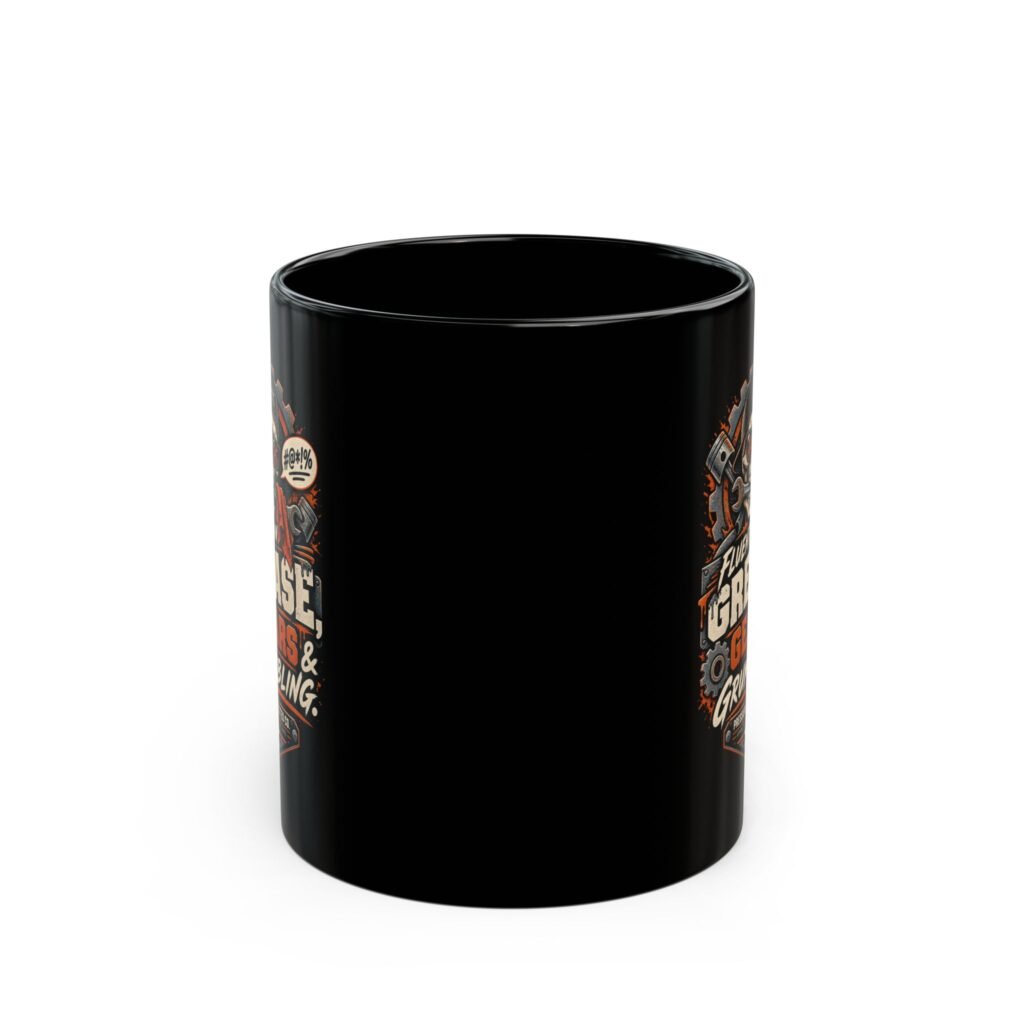 Mechanic Skull Mug — "Fluent in Grease, Gears and Grumbling" Black Coffee Cup (11oz/15oz)