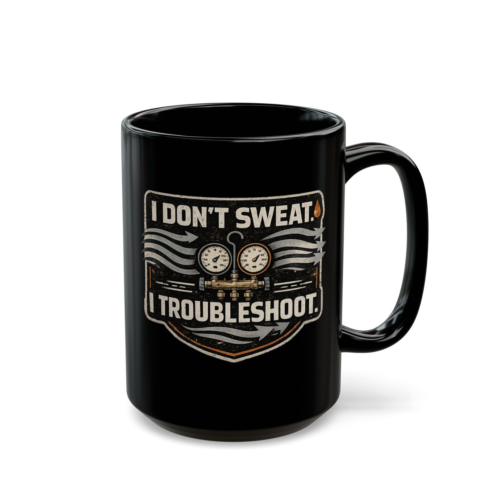 HVAC Tech Coffee Cup – "I Don't Sweat. I Troubleshoot." Retro Tech Mug (Black 11oz / 15oz) - Image 6