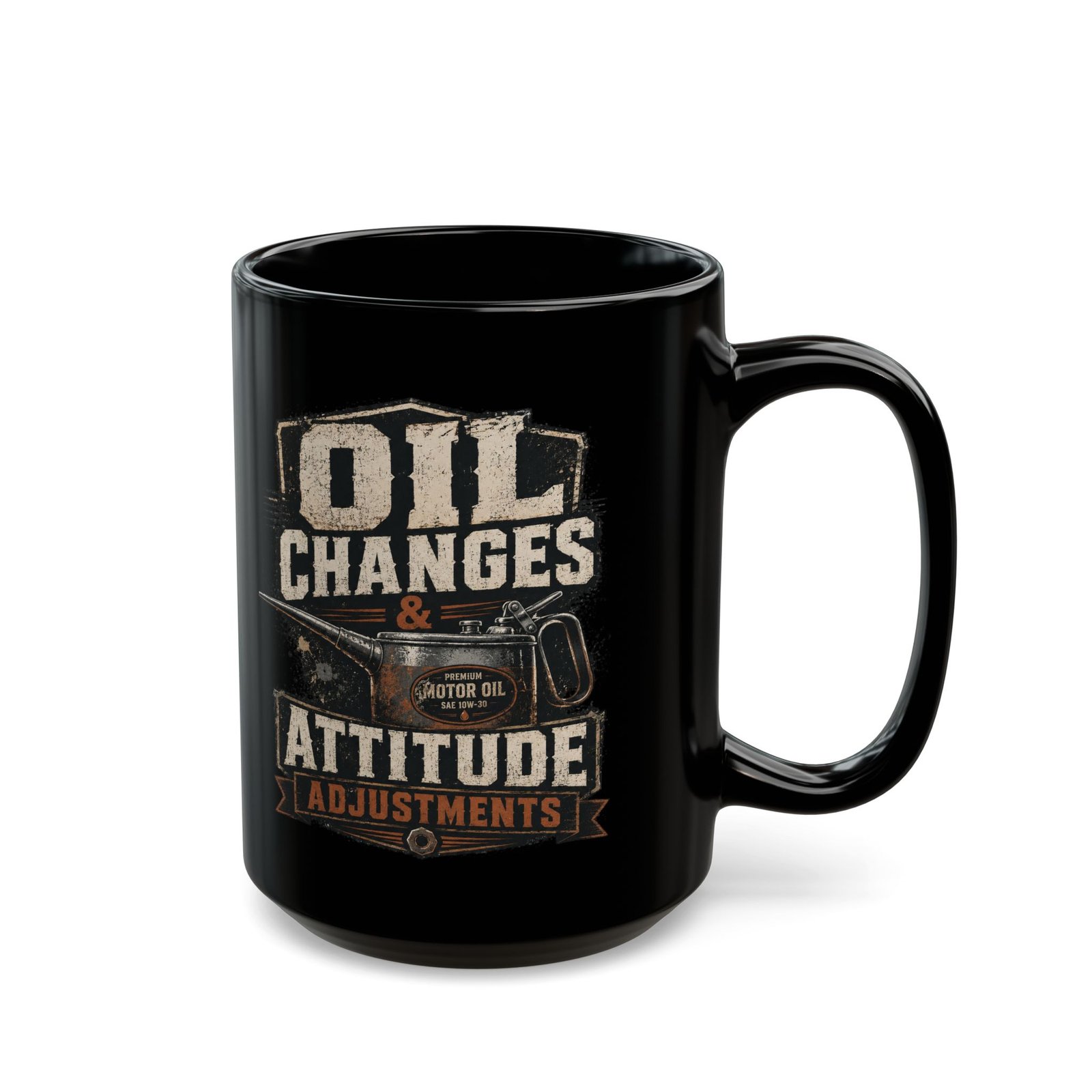 Mechanic's Mug — "Oil Changes and Attitude Adjustments" Black Coffee Cup (11oz / 15oz) - Image 2