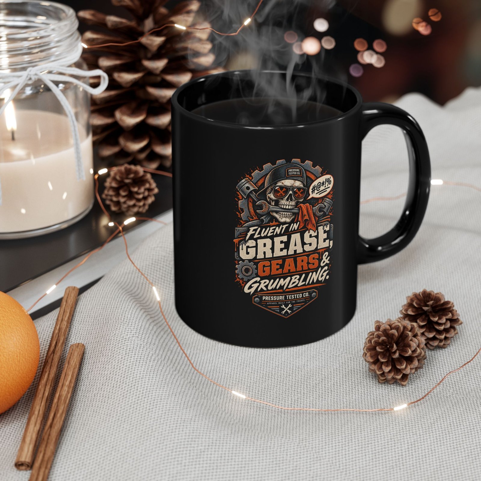 Mechanic Skull Mug — "Fluent in Grease, Gears and Grumbling" Black Coffee Cup (11oz/15oz) - Image 12