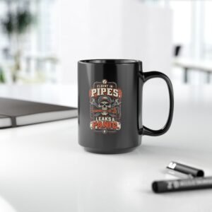 Plumber Skull Mug — "Fluent in Pipes, Leaks and Panic" Black Coffee Cup (11oz/15oz) - Image 5