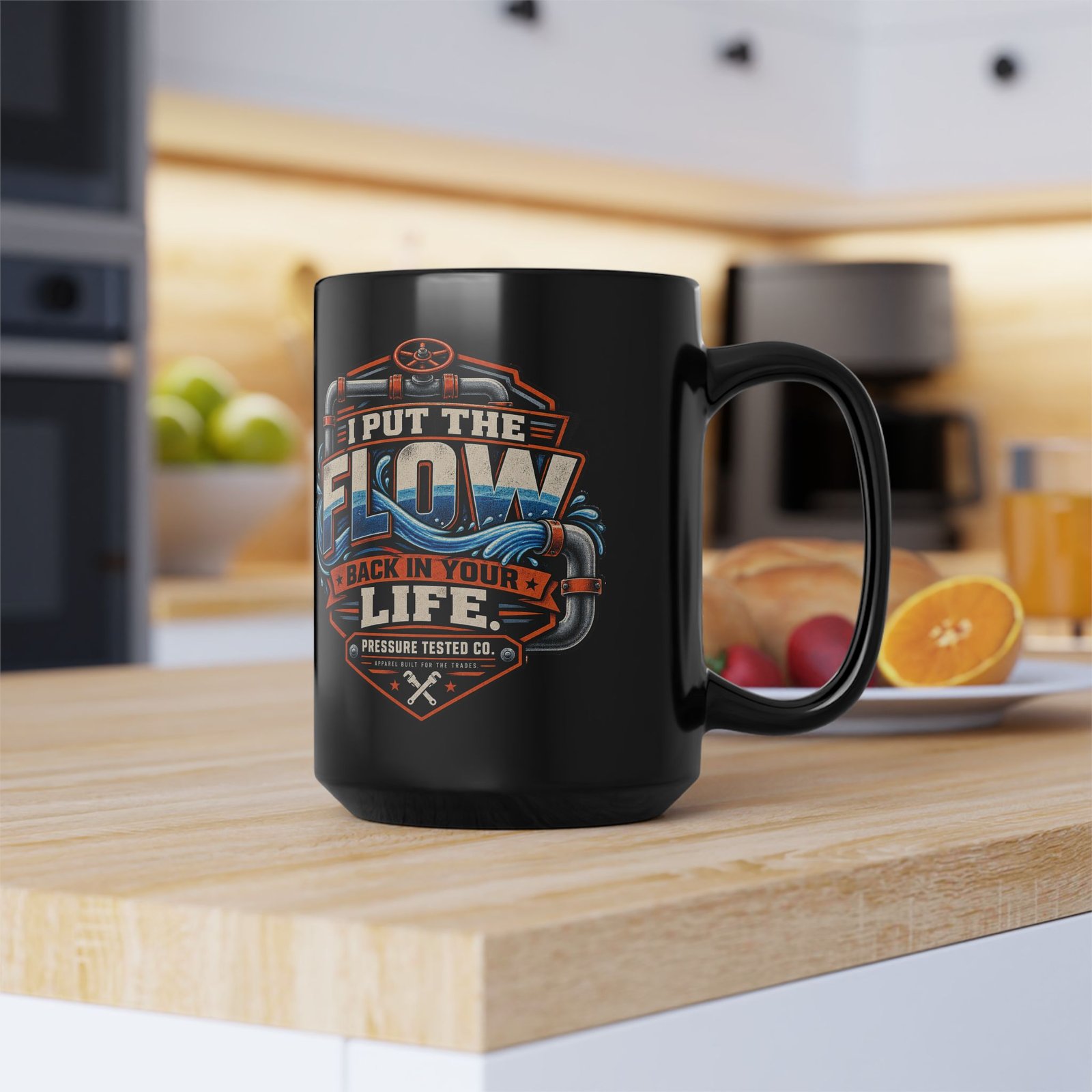 PLUMBER 'I PUT THE FLOW BACK IN YOUR LIFE' BLACK COFFEE MUG