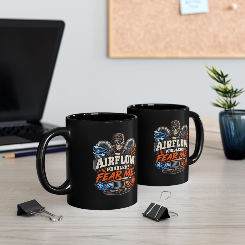 Airflow Problems Fear Me Mug — Mechanic HVAC Technician Coffee Cup (Black, 11oz/15oz)