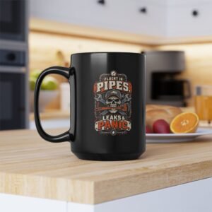 Plumber Skull Mug — "Fluent in Pipes, Leaks and Panic" Black Coffee Cup (11oz/15oz) - Image 4