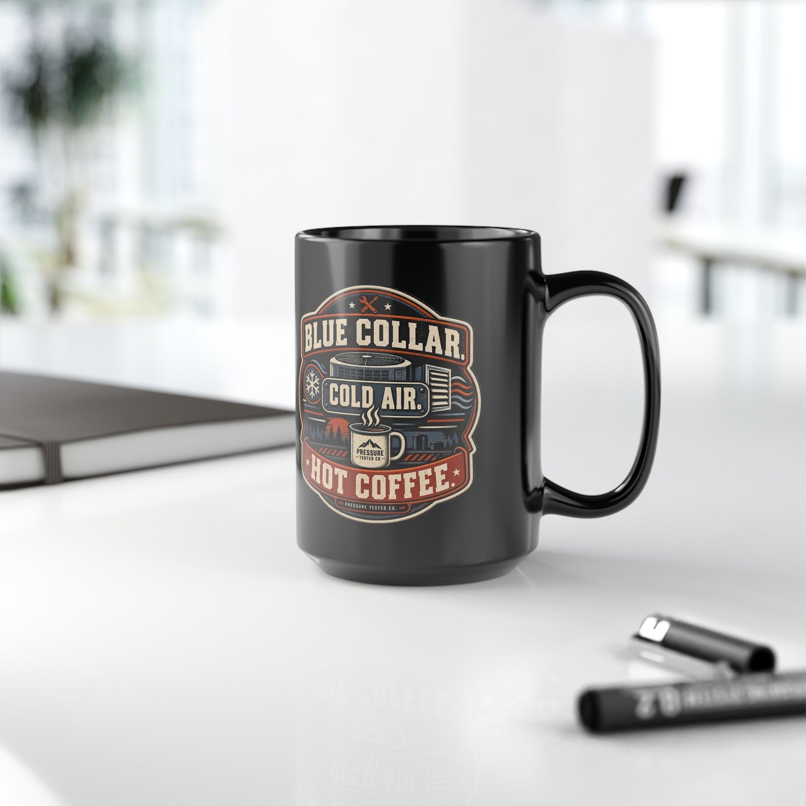 HVAC Mug — "Blue Collar. Cold Air. Hot Coffee." Black Coffee Cup (11oz / 15oz) - Image 5