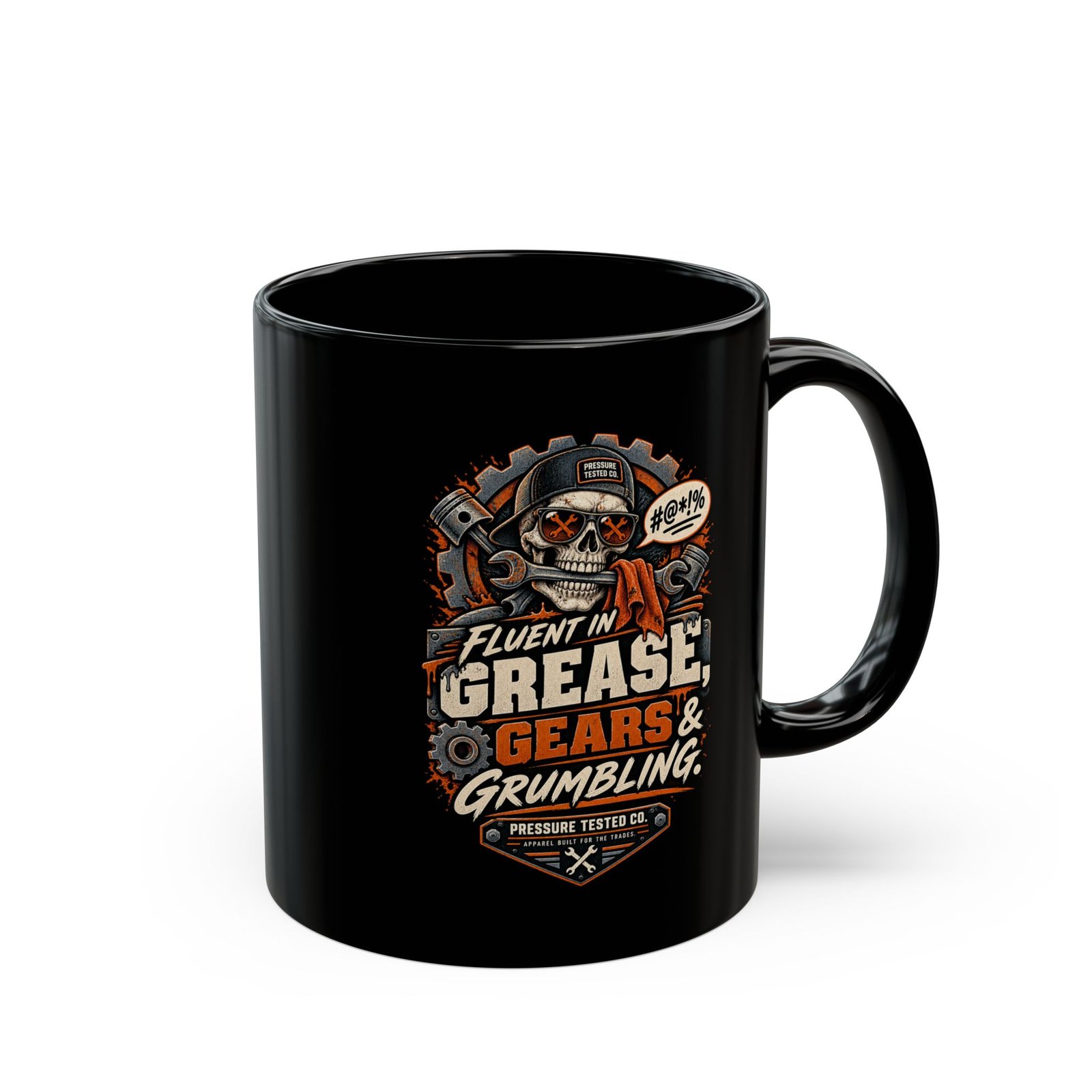 Mechanic Skull Mug — "Fluent in Grease, Gears and Grumbling" Black Coffee Cup (11oz/15oz) - Image 11