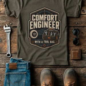 HVAC Tech T-Shirt — "Comfort Engineer" Vintage Tee with a Tool Bag — army t-shirt, flat-lay product photo | Pressure Tested Co