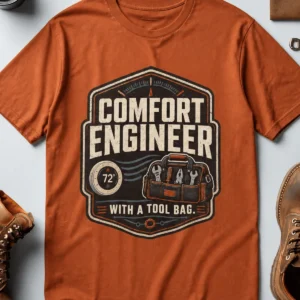 HVAC Tech T-Shirt — "Comfort Engineer" Vintage Tee with a Tool Bag — autumn t-shirt, flat-lay product photo | Pressure Tested Co