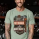 "No Leaks, No Drama, Just Wrenches" Vintage Plumbing Tee — bay t-shirt, model photo | Pressure Tested Co