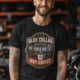 'Blue Collar. Cold Air. Hot Coffee.' T-Shirt — Funny Retro Industrial HVAC Tee — black t-shirt, model photo | Pressure Tested Co