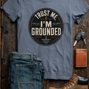Grounded T‑Shirt – "Trust Me I'm Grounded" Electrical Tech Tee — blue-jean t-shirt, flat-lay product photo | Pressure Tested Co