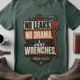 "No Leaks, No Drama, Just Wrenches" Vintage Plumbing Tee — blue-spruce t-shirt, flat-lay product photo | Pressure Tested Co