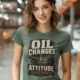 'Oil Changes and Attitude Adjustments' T-Shirt — Funny Retro Industrial Mechanic's Tee — blue-spruce t-shirt, model photo | Pressure Tested Co