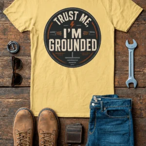 Grounded T‑Shirt – "Trust Me I'm Grounded" Electrical Tech Tee — butter t-shirt, flat-lay product photo | Pressure Tested Co
