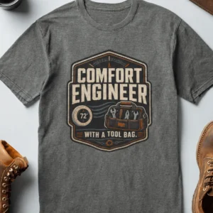 HVAC Tech T-Shirt — "Comfort Engineer" Vintage Tee with a Tool Bag — deep-heather t-shirt, flat-lay product photo | Pressure Tested Co