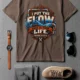 'I Put The Flow Back Into Your Life.' T-Shirt — Funny Retro Industrial Plumber's Tee — espresso t-shirt, flat-lay product photo | Pressure Tested Co