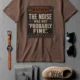 Warning Sign T-Shirt — "The Noise Was Not 'Probably Fine'" Vintage Graphic Tee — espresso t-shirt, flat-lay product photo | Pressure Tested Co