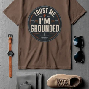 Grounded T‑Shirt – "Trust Me I'm Grounded" Electrical Tech Tee — espresso t-shirt, flat-lay product photo | Pressure Tested Co