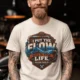 'I Put The Flow Back Into Your Life.' T-Shirt — Funny Retro Industrial Plumber's Tee — ivory t-shirt, model photo | Pressure Tested Co