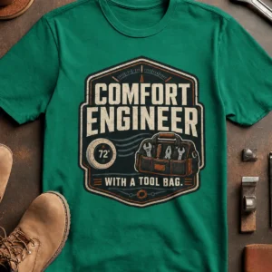 HVAC Tech T-Shirt — "Comfort Engineer" Vintage Tee with a Tool Bag — kelly t-shirt, flat-lay product photo | Pressure Tested Co