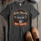 'Blue Collar. Cold Air. Hot Coffee.' T-Shirt — Funny Retro Industrial HVAC Tee — pepper t-shirt, flat-lay product photo | Pressure Tested Co