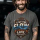 'I Put The Flow Back Into Your Life.' T-Shirt — Funny Retro Industrial Plumber's Tee — pepper t-shirt, model photo | Pressure Tested Co