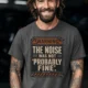 Warning Sign T-Shirt — "The Noise Was Not 'Probably Fine'" Vintage Graphic Tee — pepper t-shirt, model photo | Pressure Tested Co