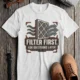 T-Shirt — "Filter First. Ask Questions Later." HVAC Air Filter Graphic — white t-shirt, flat-lay product photo | Pressure Tested Co