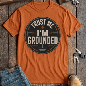 Grounded T‑Shirt – "Trust Me I'm Grounded" Electrical Tech Tee — yam t-shirt, flat-lay product photo | Pressure Tested Co