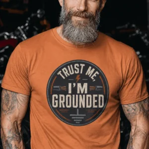 Grounded T‑Shirt – "Trust Me I'm Grounded" Electrical Tech Tee — yam t-shirt, model photo | Pressure Tested Co