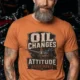 'Oil Changes and Attitude Adjustments' T-Shirt — Funny Retro Industrial Mechanic's Tee — yam t-shirt, model photo | Pressure Tested Co