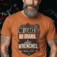 "No Leaks, No Drama, Just Wrenches" Vintage Plumbing Tee — yam t-shirt, model photo | Pressure Tested Co