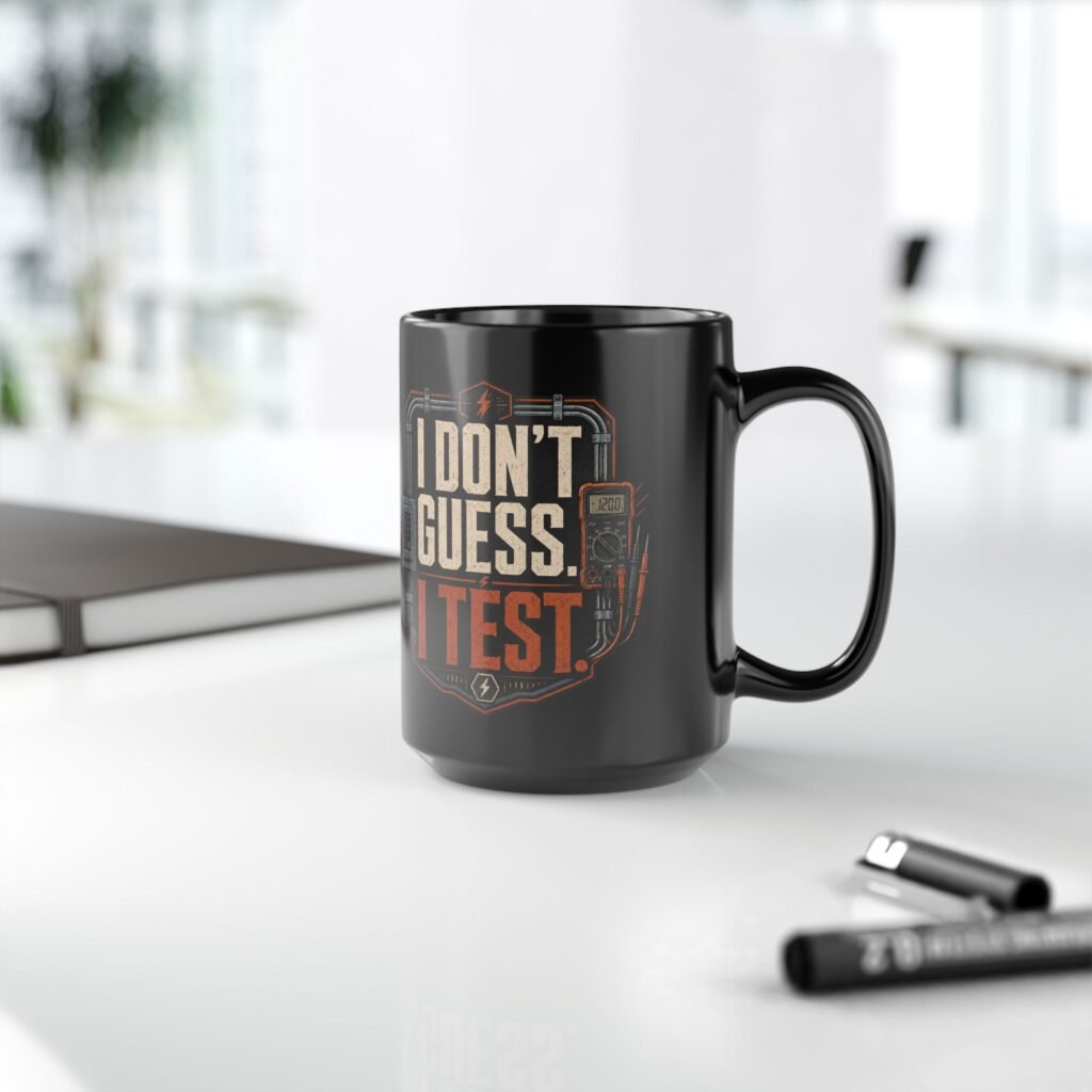 I Don't Guess I Test Mug — Funny Engineer Electrician Multimeter Coffee Cup