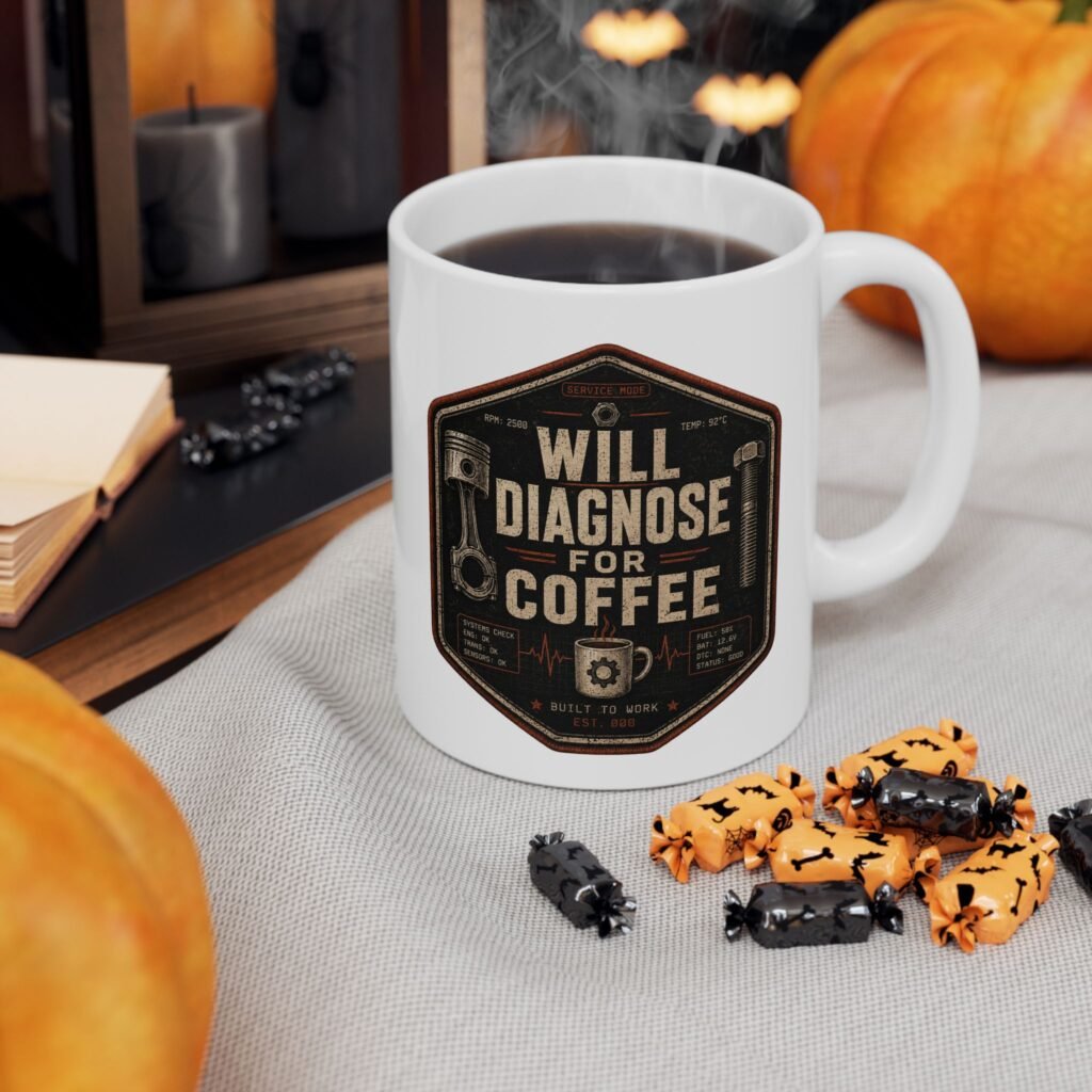 Mechanic's Coffee Mug 15oz — "Will Diagnose For Coffee" 15oz Coffee Cup Gift