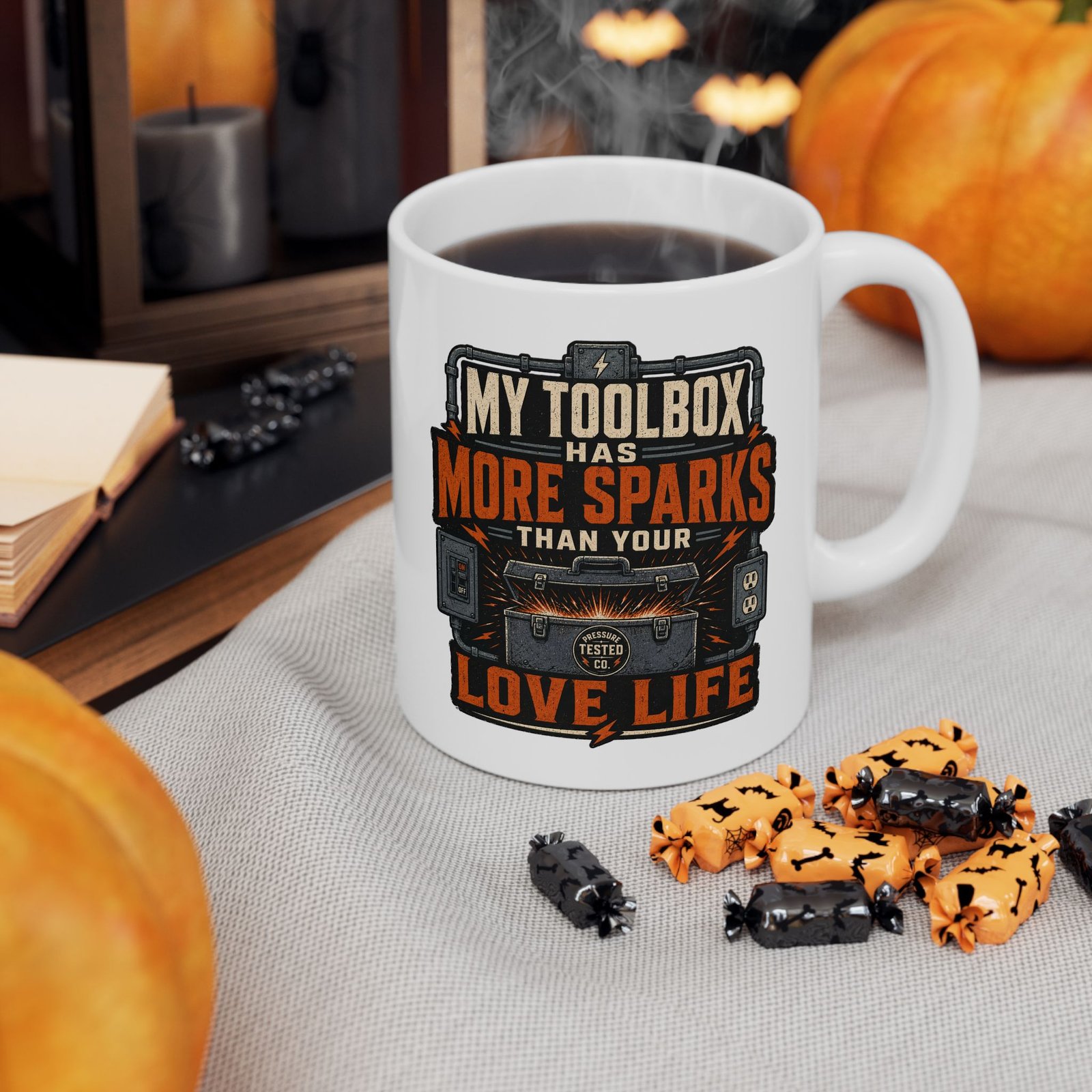 Electrician Ceramic Mug — "My Toolbox Has More Sparks Than Your Love Life" Vintage Industrial Shop Design (11oz / 15oz) - Image 2