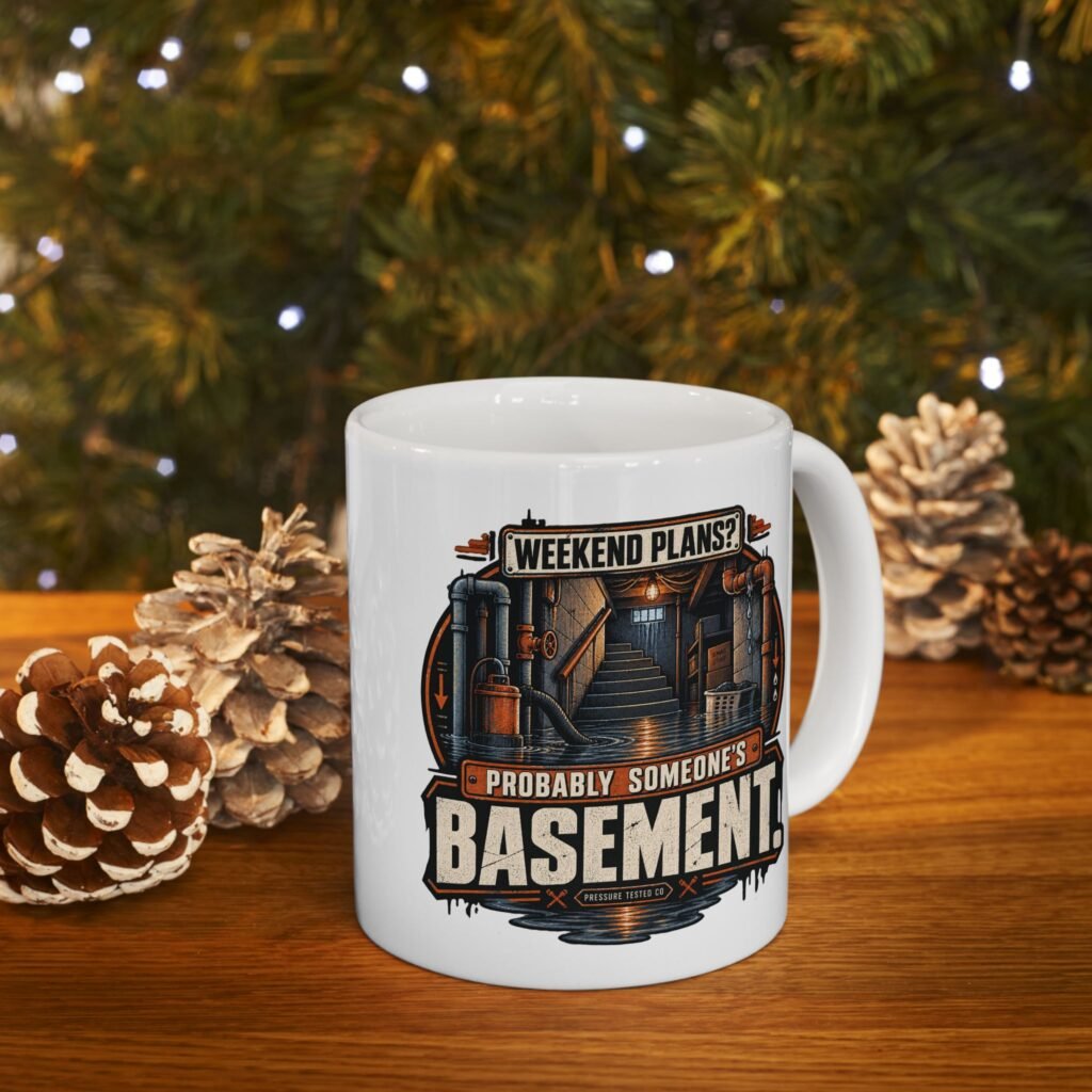 Plumber Mug — "Weekend Plans? Probably Someone's Basement" Vintage Industrial Shop Design (White 11oz / 15oz)