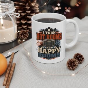 HVAC Technician Mug — "I Turn Hot Rooms Into Happy Rooms" Ceramic Coffee Cup (11oz, 15oz) - Image 1