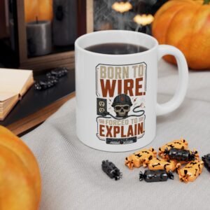 Electrician Mug — "Born to Wire, Forced to Explain" Vintage Skull Graphic Ceramic Coffee Mug (11oz, 15oz) - Image 2