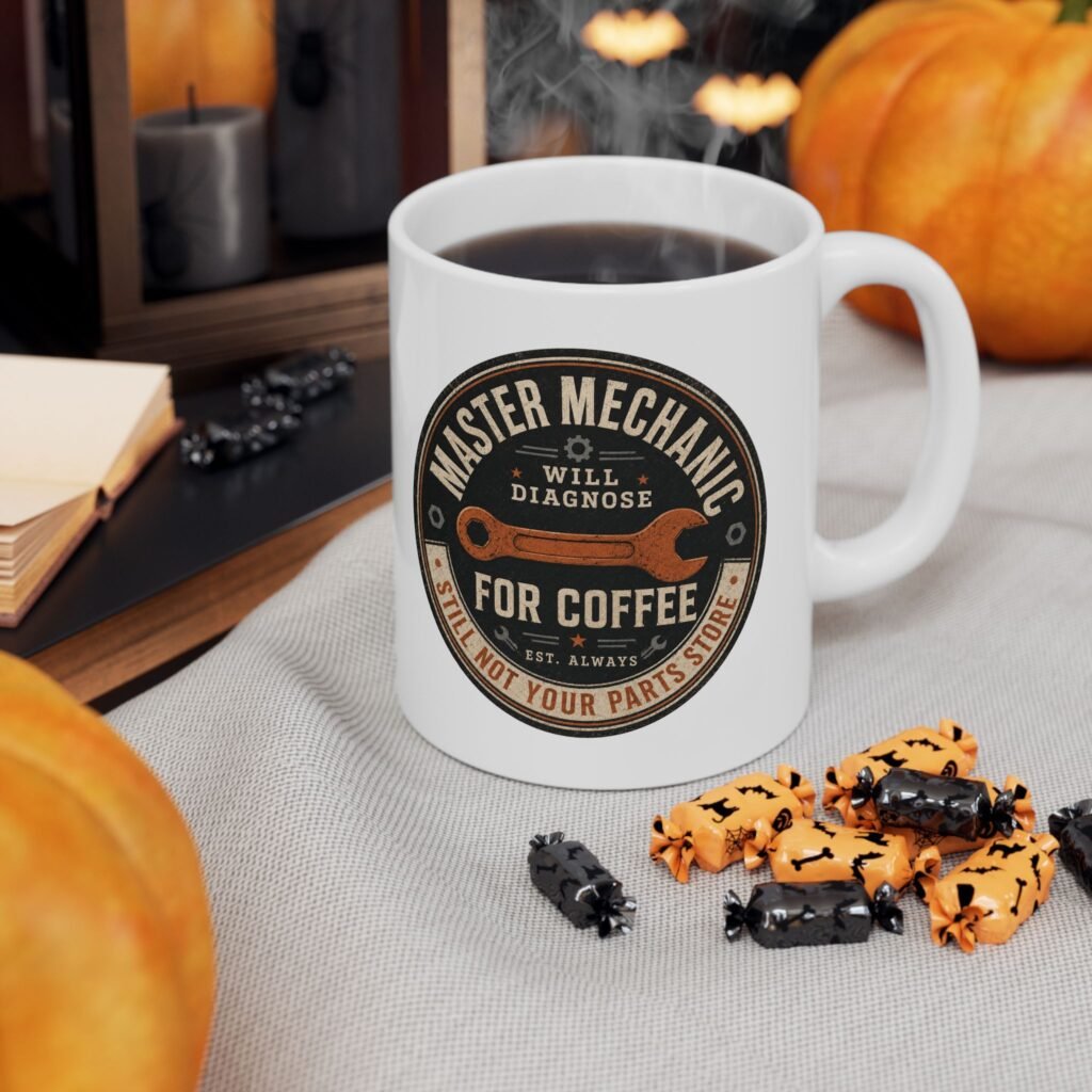 Master Mechanic Coffee Mug — "Will Diagnose for Coffee" Workshop Gift