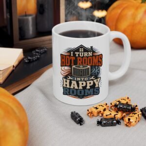 HVAC Technician Mug — "I Turn Hot Rooms Into Happy Rooms" Ceramic Coffee Cup (11oz, 15oz) - Image 2
