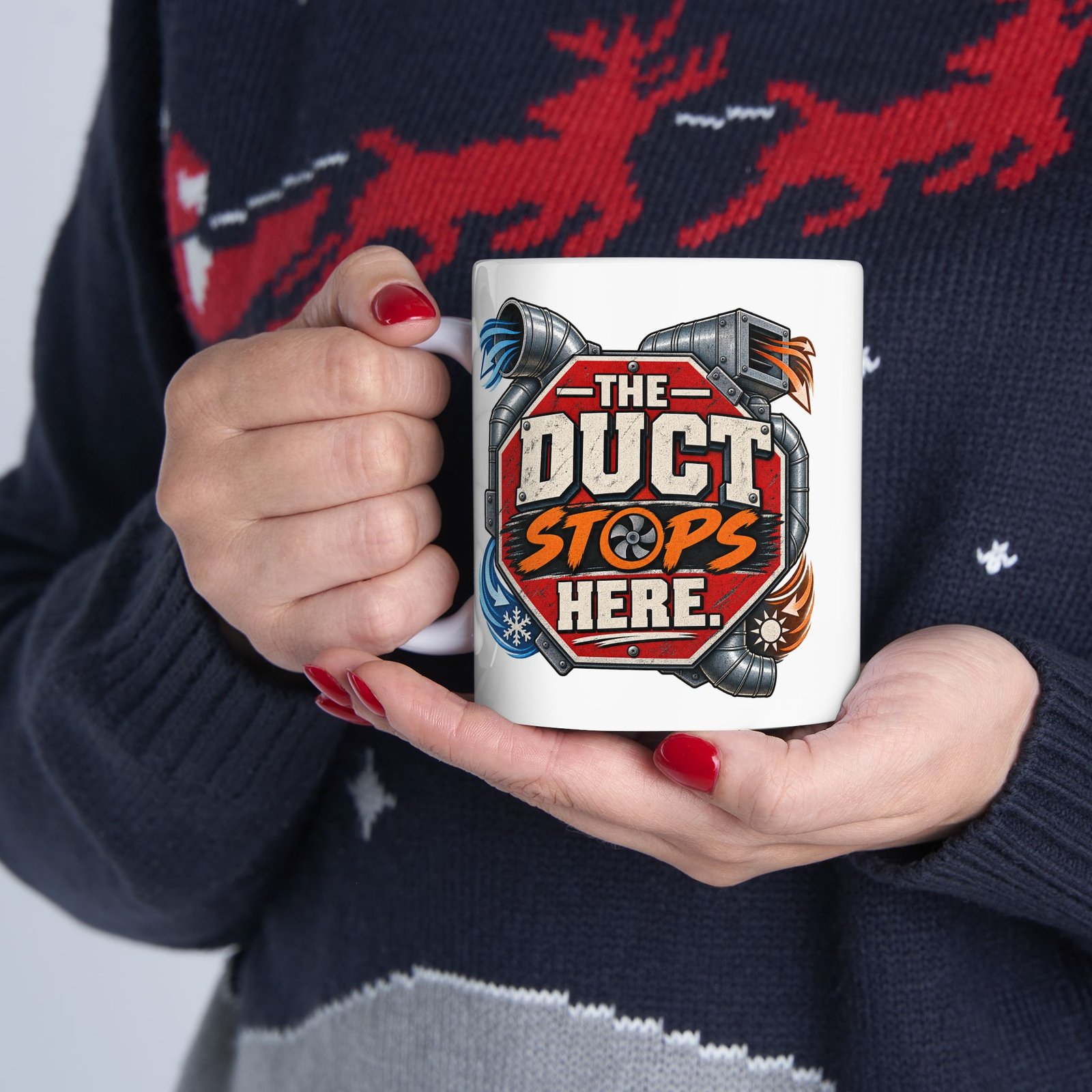 HVAC Technician Mug — "The Duct Stops Here" Vintage Graphic Ceramic Coffee Cup (11 oz, 15 oz) - Image 3
