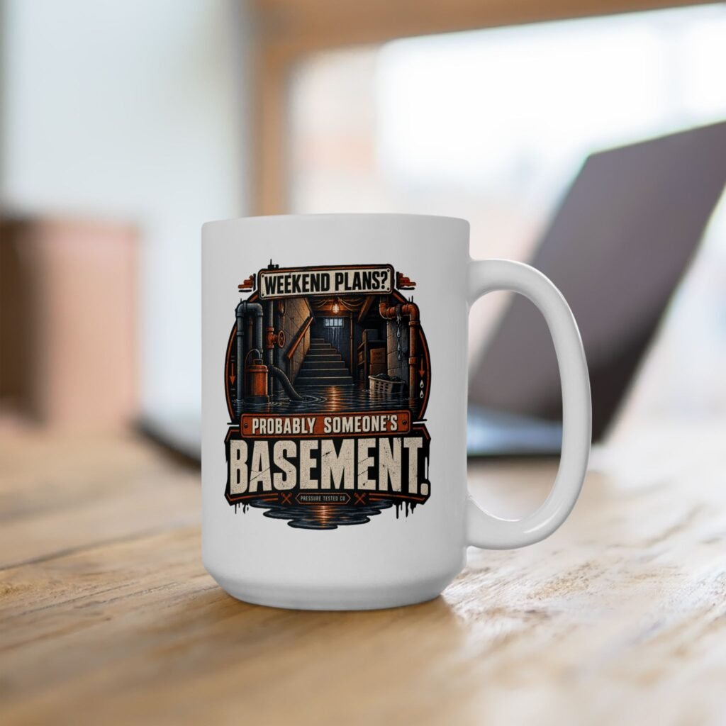 Plumber Mug — "Weekend Plans? Probably Someone's Basement" Vintage Industrial Shop Design (White 11oz / 15oz)