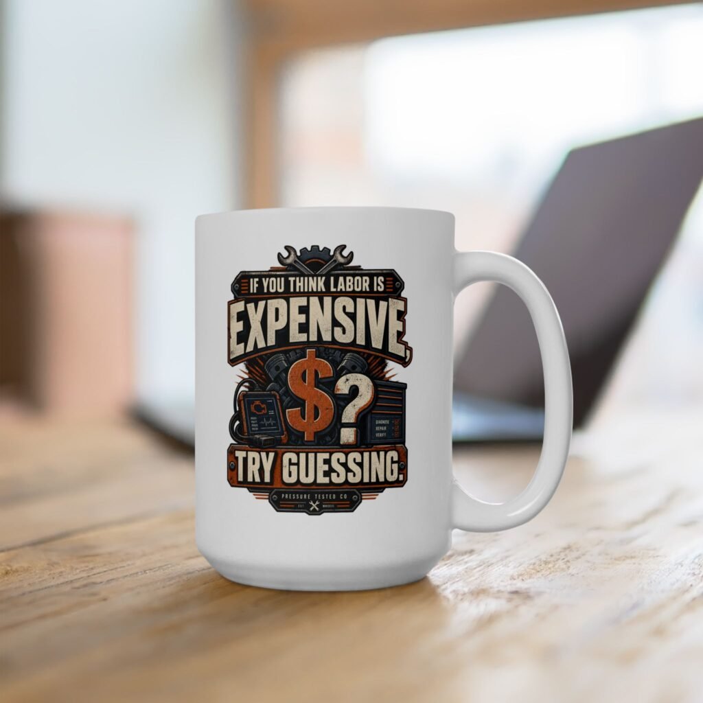 Trades Mug — "If You Think Labor Is Expensive, Try Guessing" Vintage Mechanic Coffee Mug (11oz/15oz)