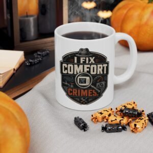 Humorous HVAC Coffee Cup — 'I Fix Comfort Crimes' Retro Badge Design Ceramic Mug (11oz, 15oz) - Image 2