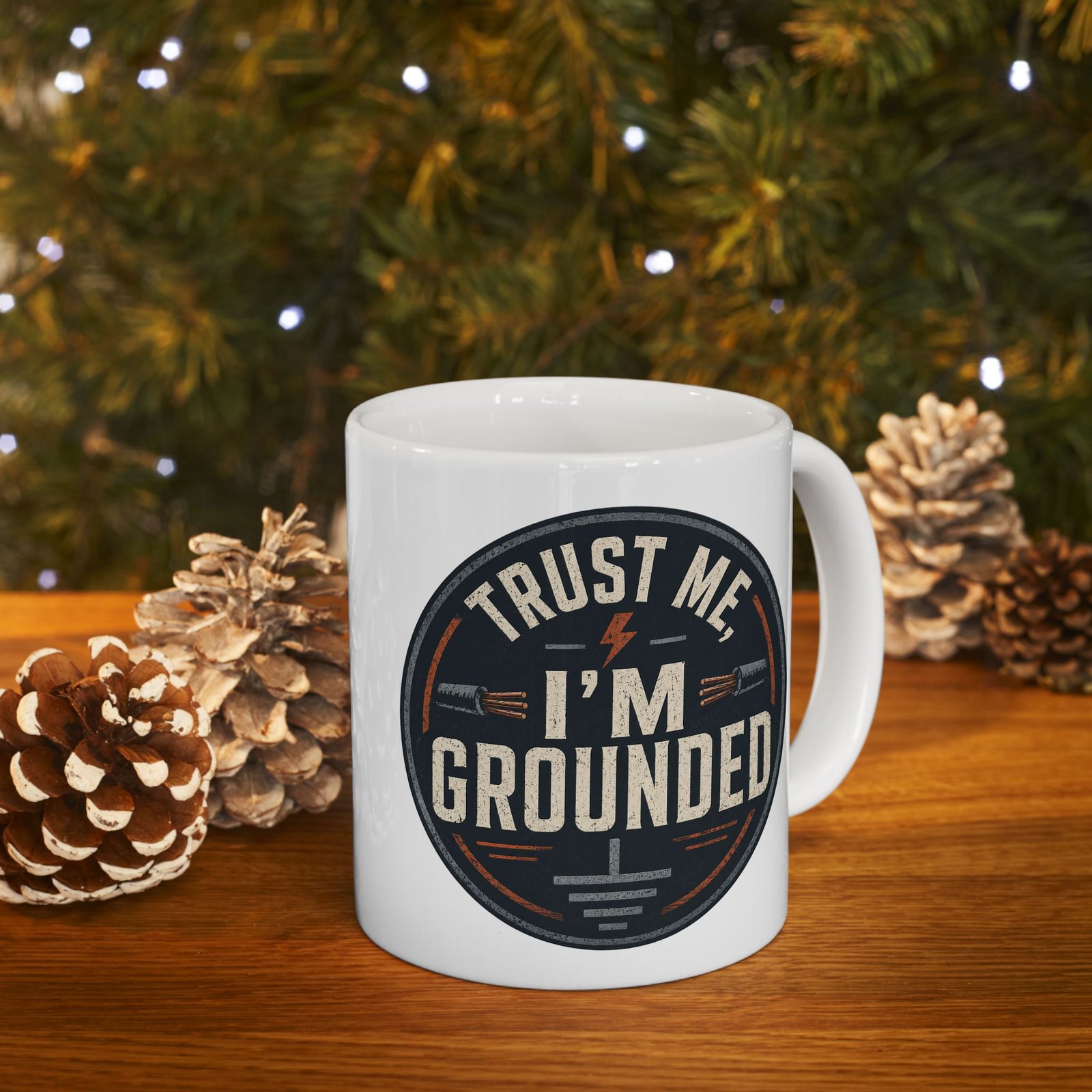 Electrician Ceramic Mug — "Trust Me. I'm Grounded" Vintage Industrial Shop Design (White 11oz / 15oz) - Image 2