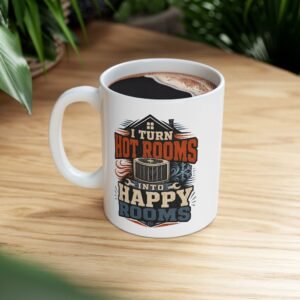 HVAC Technician Mug — "I Turn Hot Rooms Into Happy Rooms" Ceramic Coffee Cup (11oz, 15oz) - Image 3