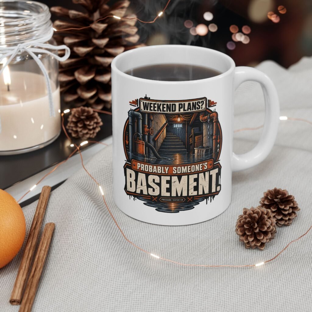 Plumber Mug — "Weekend Plans? Probably Someone's Basement" Vintage Industrial Shop Design (White 11oz / 15oz)