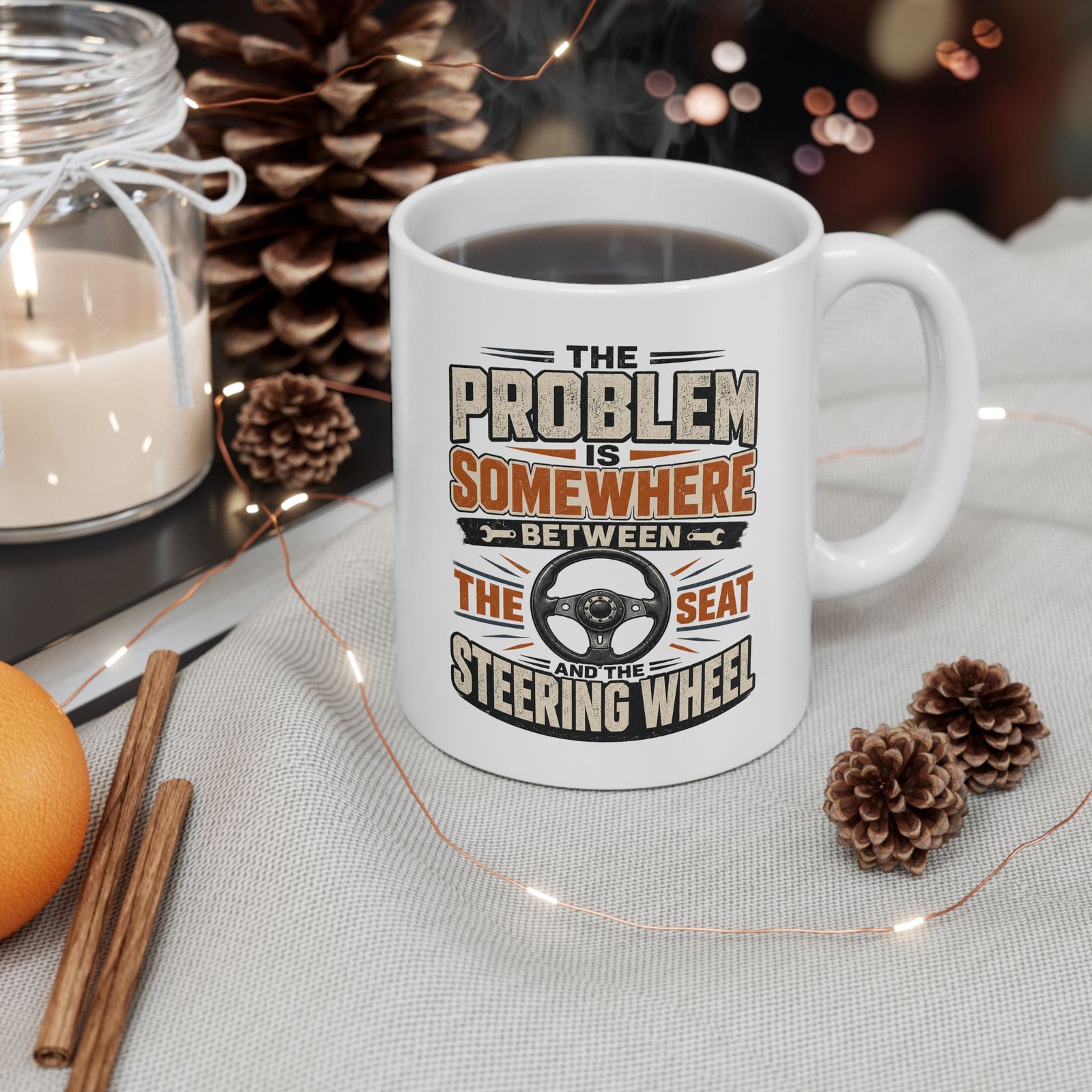 Driving Humor White Ceramic Mug — Vintage Industrial Shop Design (11oz / 15oz) - Image 1