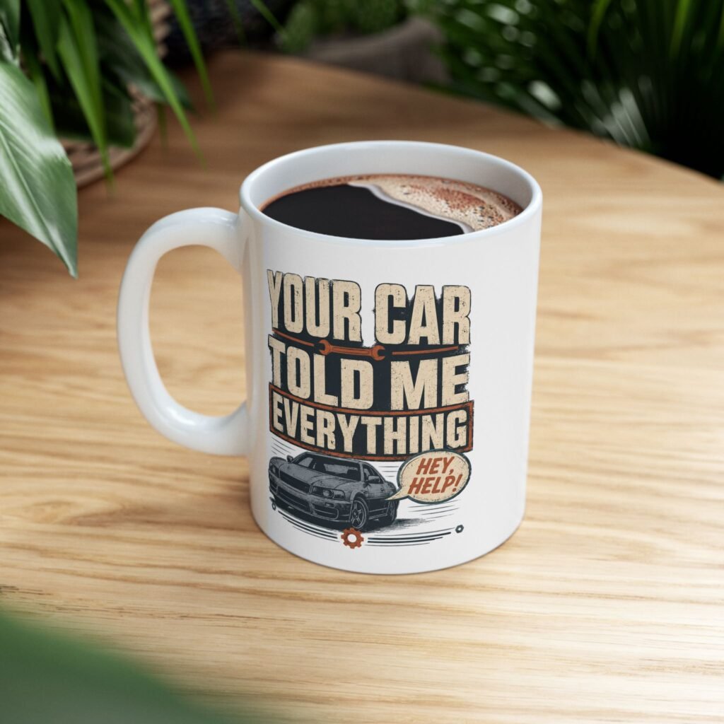 Car Mechanic Mug — "Your Car Told Me Everything" Vintage Industrial Shop Design (White 11oz / 15oz)